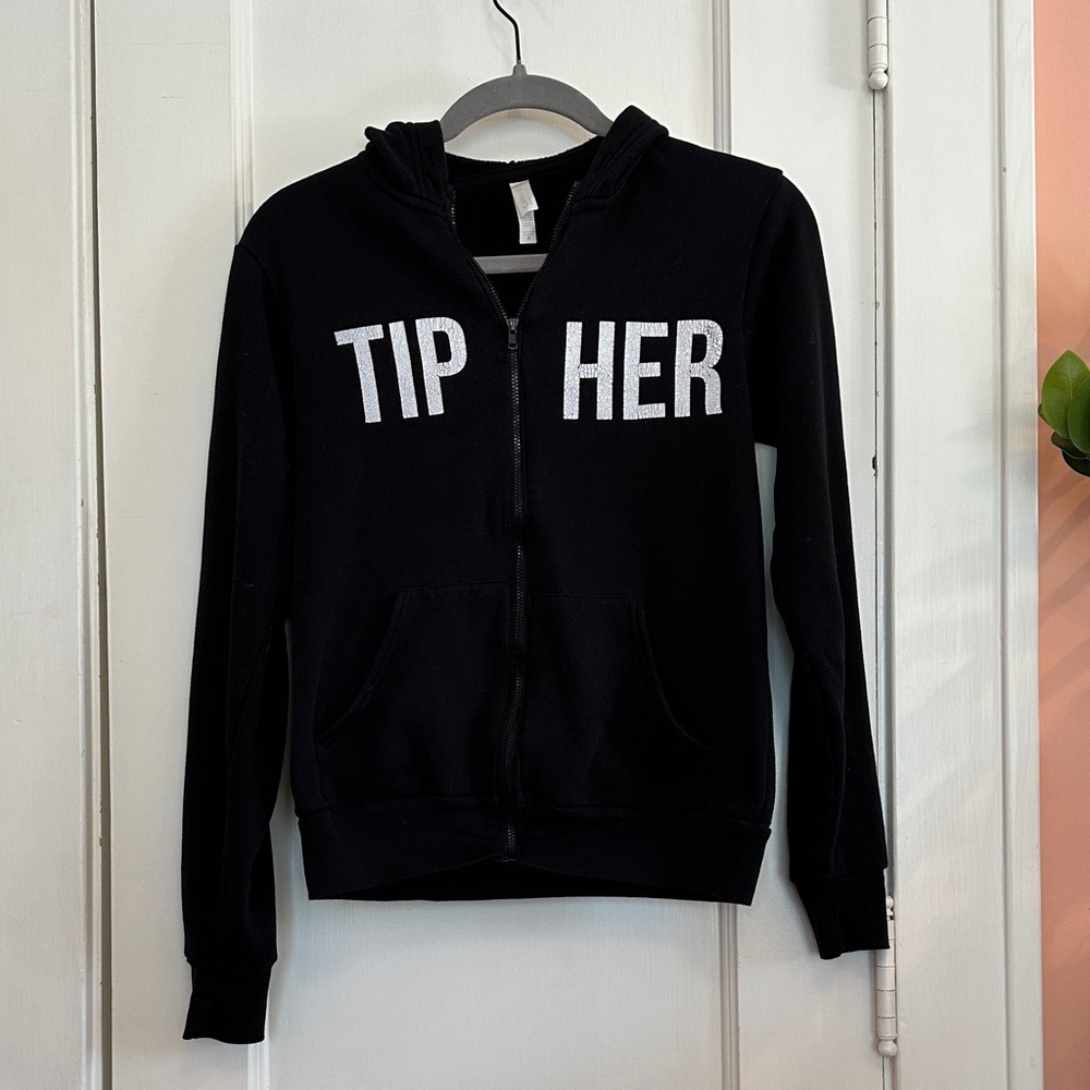 “TIP HER” Activist Zip-Up Black Hoodie XS